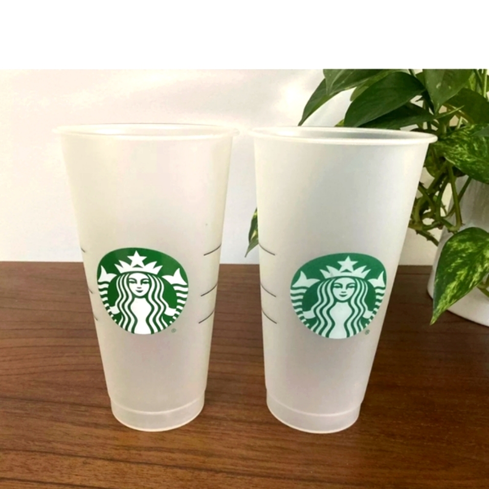 Set Of 2 Reusable Frosted Drink Cups Starbucks Green Logo Tumblers Travel New